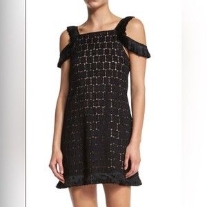 Alexis Jasmine Dress With Fringe Black Cocktail Off Shoulder Large